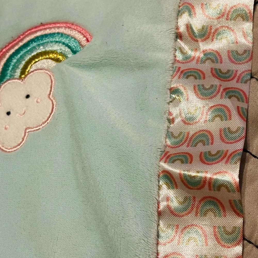Douglas Baby Rainbow Baby Lovey Security Blanket Aqua Plush Satin Colorful Trim